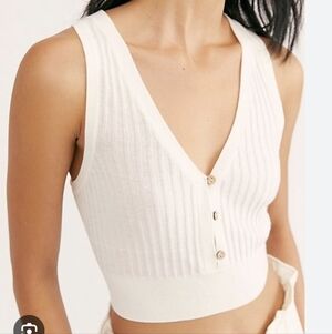 Free People Saturday Morning Crop In Ivory Size Medium